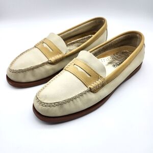 Sperry Cream and Tan Leather Penny Loafers